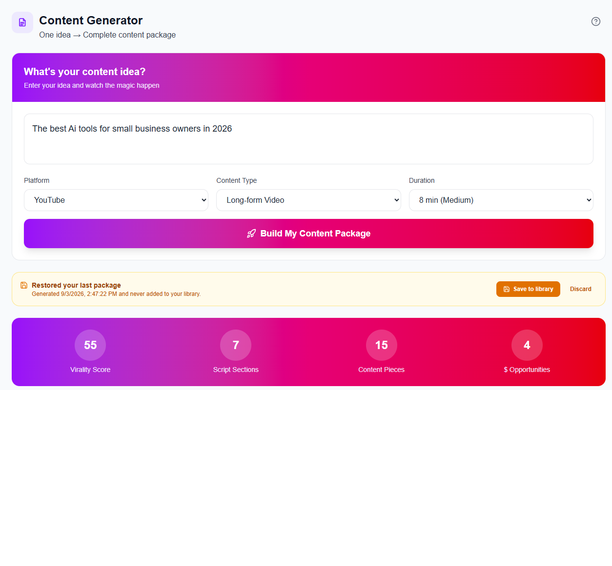 Content Generator in iBuildInfluence
